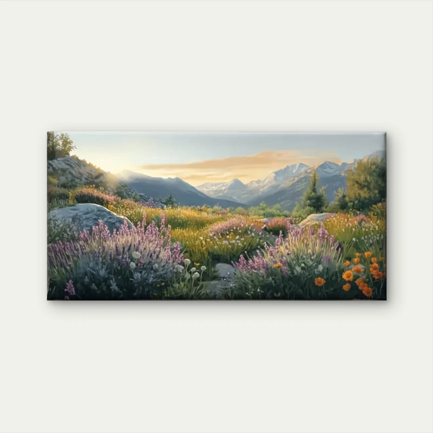 Vibrant Field Flower Lavender Wall Art Canvas Office Home Room Framed 120x60cm
