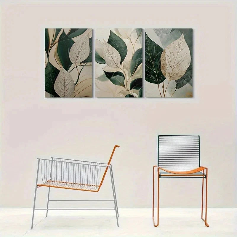 3pcs Abstract Leaf Botanical Painting Metal Print Ready to Hang Art - Bella Home Decor