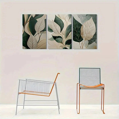 3pcs Abstract Leaf Botanical Painting Metal Print Ready to Hang Art - Bella Home Decor