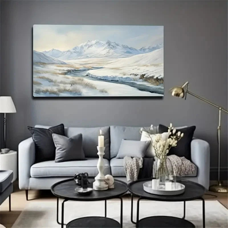 Snow Mountain River Space Wall Art Canvas Office Home Room Framed 120x60cm