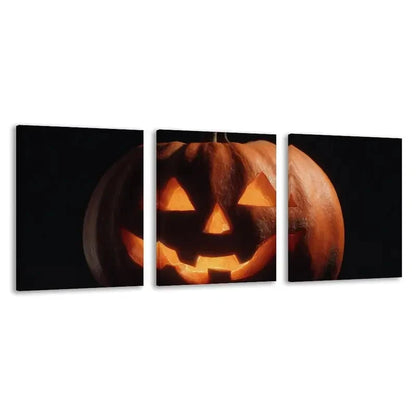 3pcs Spooky Halloween with Grin Carved Pumpkin   Wall Art Set  Canvas Framed 50x70cm - High Quality Print 100% Australian Made Wall Canvas Ready to Hang