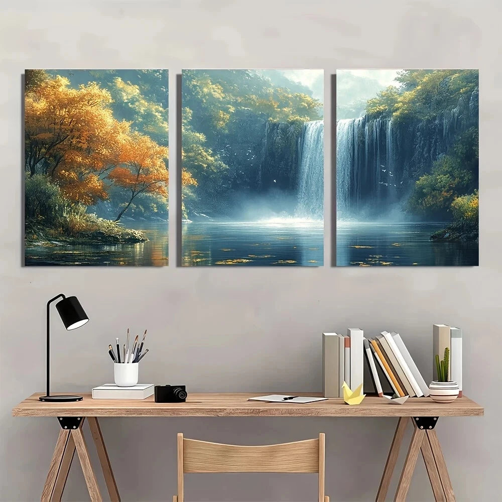 3pcs Waterfall Serenity Nature Metal Print Ready to Hang Art - Bella Home Decor
