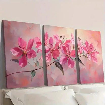 3pcs Pink Cleome Flower Elegant Wall Art Set Canvas Unframed - High Quality Print 100% Australian Made Wall Canvas
