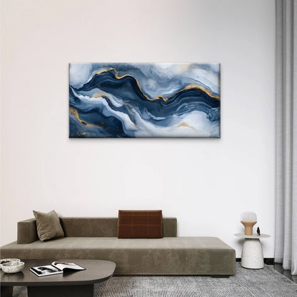 Blue And Golden Marble Abstract Wall Art Canvas Office Home Room Framed 120x60cm