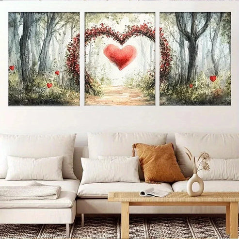 3pcs Romantic Forest Heart Arch Nature Pathway Wall Art Set Canvas Unframed - High Quality Print 100% Australian Made Wall Canvas