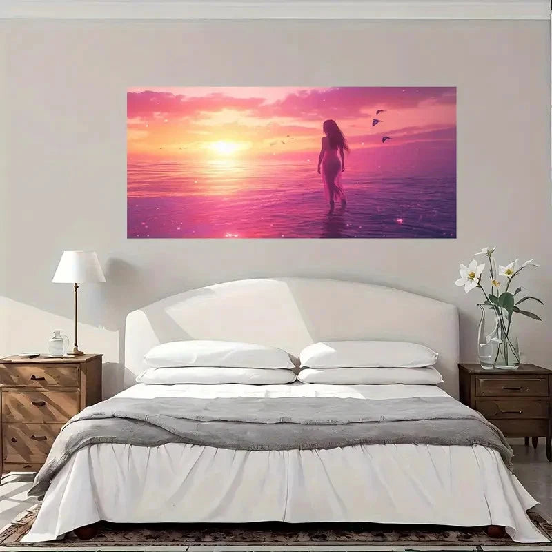 Serene Sunset Beach Wall Art Canvas Office Home Room Framed 120x60cm
