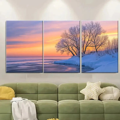 3pcs Coastal Sunset Winter Beach Metal Print Ready to Hang Art - Bella Home Decor