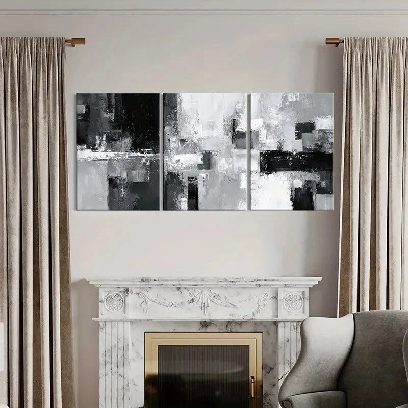 3pcs Abstract Cityscape Art Monochrome Palette Metal Print Ready to Hang Art - Bella Home Decor