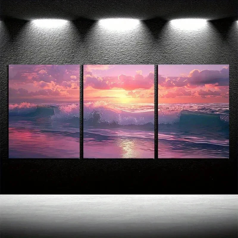 3pcs Vibrant Ocean Wave Illustration Wall Art Set Canvas Framed 50x70cm - High Quality Print 100% Australian Made Wall Canvas Ready to Hang - Bella Home Decor