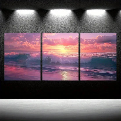 3pcs Vibrant Ocean Wave Illustration Wall Art Set Canvas Framed 50x70cm - High Quality Print 100% Australian Made Wall Canvas Ready to Hang - Bella Home Decor