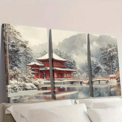3pcs Ukiyo E Scenery of a Temple GF Wall Art Set Canvas Unframed - High Quality Print 100% Australian Made Wall Canvas