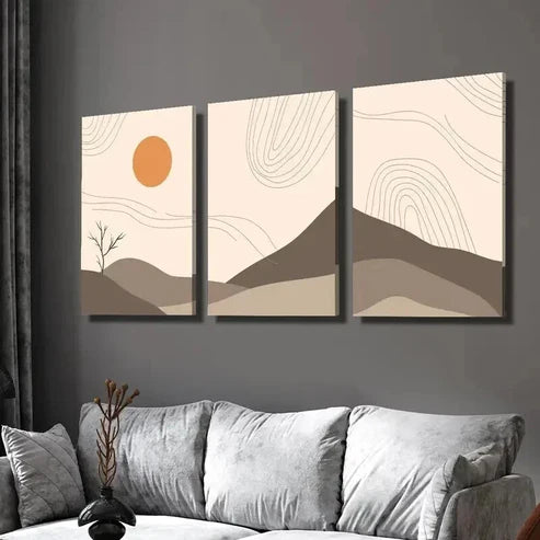 3pcs Sun Moon Tree Landscape Painting Wall Art Canvas Unframed - High Quality Print 100% Australian Made Wall Canvas