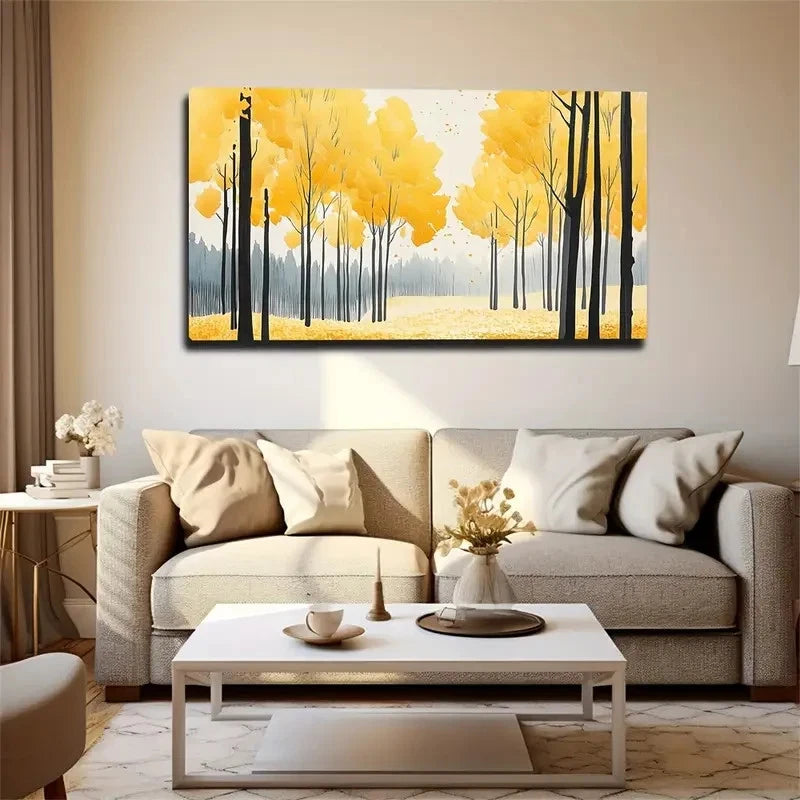 Vibrant Autumn Forest Golden Wall Art Canvas Office Home Room Framed 120x60cm