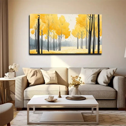 Vibrant Autumn Forest Golden Wall Art Canvas Office Home Room Framed 120x60cm