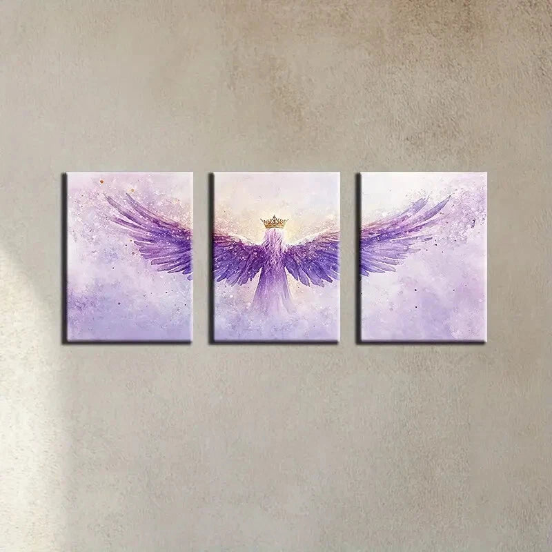 3pcs Vibrant Purple Beautiful Angel Wings Metal Print Ready to Hang Art