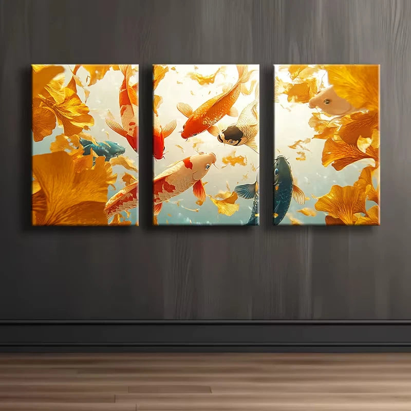 3pcs Painted koi carp Illustration Wall Art Set Canvas Framed 50x70cm - High Quality Print 100% Australian Made Wall Canvas Ready to Hang