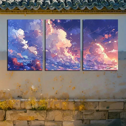 3pcs Vibrant White Cloud with Bird Flying Design Metal Print Ready to Hang Art - Bella Home Decor