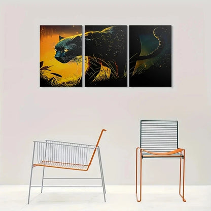 3pcs Abstract Wildlife Golden & Blue Metal Print Ready to Hang Art - Bella Home Decor