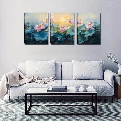 3pcs Pink & Blue Serene Nature Scene Wall Art Canvas Unframed - High Quality Print 100% Australian Made Wall Canvas