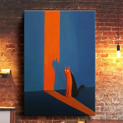 Blue-Orange Abstract Cat Silhouette Metal Print Ready to Hang