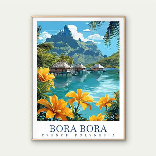 Bora Bora French Polynesia Vintage Turquoise Travel Poster Print Wall Art