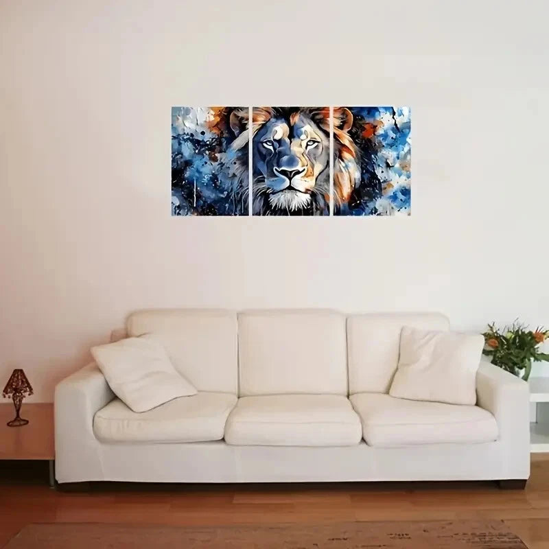 3pcs Lion Blue Watercolor Pictures Metal Print Ready to Hang Art