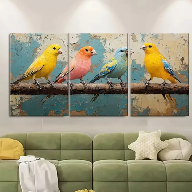 3pcs Canary Birds Painting Metal Print Ready to Hang Art - Bella Home Decor