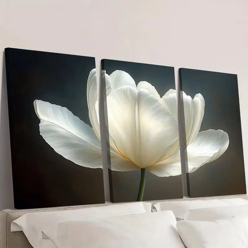 3pcs Beautiful White Tulip Art Painting Wall Art Set Canvas Framed 40x60cm - High Quality Print 100% Australian Made Wall Canvas Ready to Hang - Bella Home Decor
