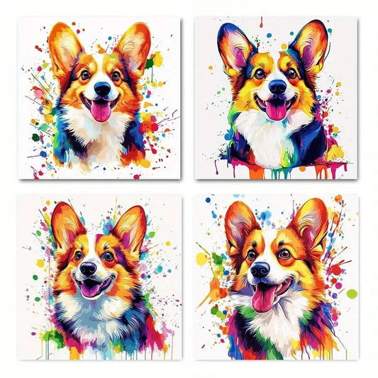 4pcsColorful Abstract CorgiWall Art Canvas Framed