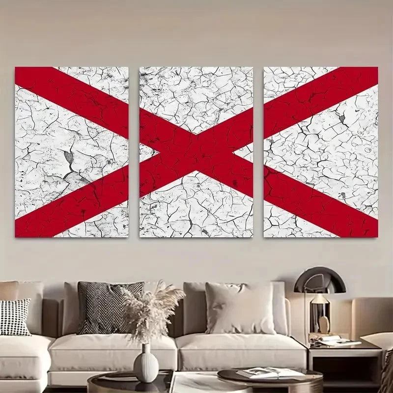 3pcs Alabama State Flag Peeling Paint Effect Metal Print Ready to Hang Art - Bella Home Decor