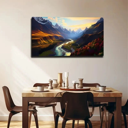 River Mountain Canyon Wall Art Canvas Office Home Room Framed 120x60cm