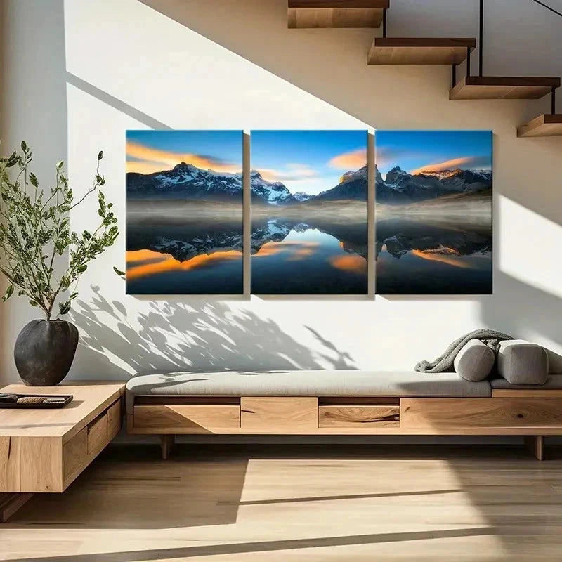 3pcs Mountains Valleys And Lakes Nature Wall Art Set Canvas Framed 60x90cm - High Quality Print 100% Australian Made Wall Canvas Ready to Hang