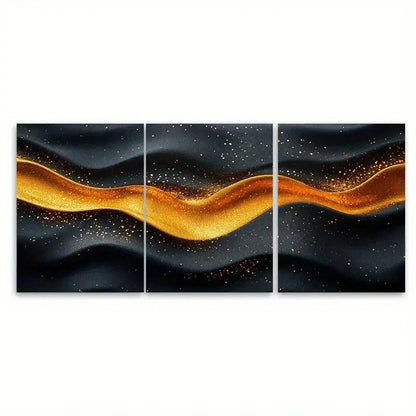 3pcs Elegant Black and Golden Fabric Texture R  Wall Art Set Canvas Framed 60x90cm - High Quality Print 100% Australian Made Wall Canvas Ready to Hang
