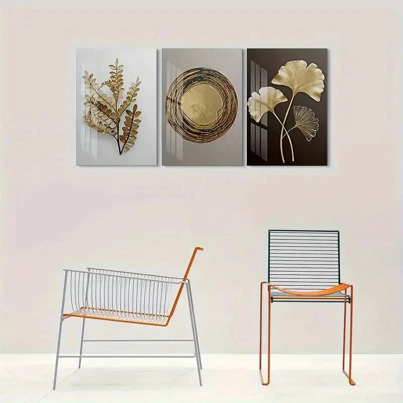 3pcs Golden Leaf Modern Abstract Wall Art Set Canvas Framed 50x70cm - High Quality Print 100% Australian Made Wall Canvas Ready to Hang - Bella Home Decor