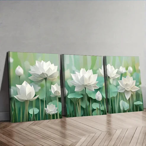 3pcs White Lotus Flower Wall Art Set Canvas Unframed - High Quality Print 100% Australian Made Wall Canvas