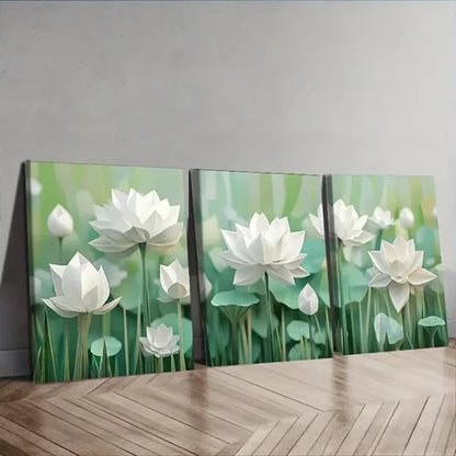 3pcs White Lotus Flower Wall Art Set Canvas Unframed - High Quality Print 100% Australian Made Wall Canvas