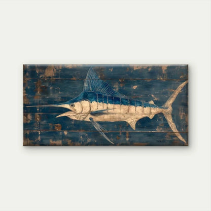 Blue Marlin Fish Nautical Wall Art Canvas Office Home Room Framed 120x60cm