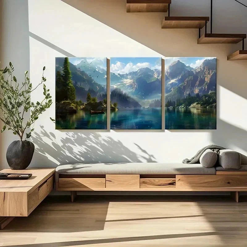 3pcs Natural Landscape Art Mountain Lake Wall Art Set Canvas Framed 50x70cm - High Quality Print 100% Australian Made Wall Canvas Ready to Hang