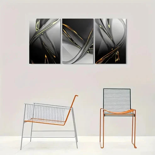 3pcs Minimalist Painting Black White and Golden Wall Art Canvas Unframed - High Quality Print 100% Australian Made Wall Canvas
