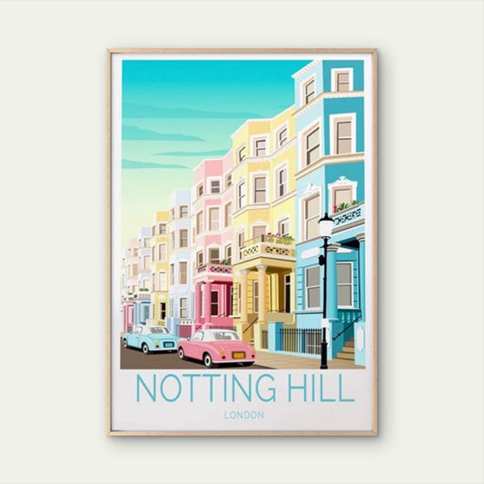 Notting Hill London, Colorful House Art Travel Poster Print Wall Art - Bella Home Decor