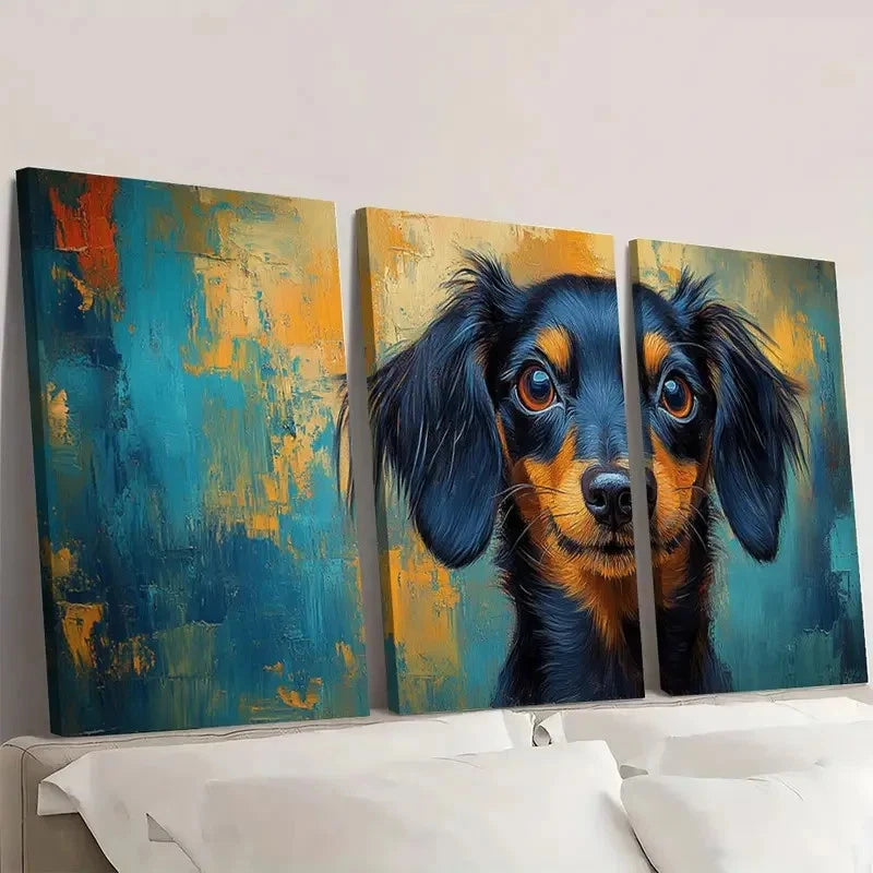 3pcs Dachshund Dog Abstract Background  Wall Art Set Canvas Framed 60x90cm - High Quality Print 100% Australian Made Wall Canvas Ready to Hang - Bella Home Decor