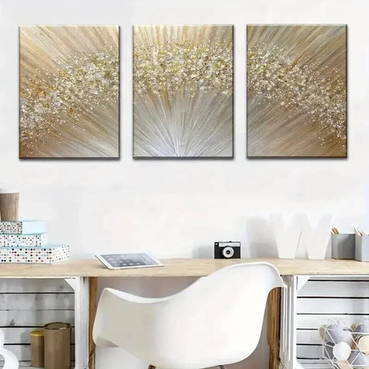 3pcs Golden Abstract Light Line Decor Wall Art Set Canvas Framed 50x70cm - High Quality Print 100% Australian Made Wall Canvas Ready to Hang