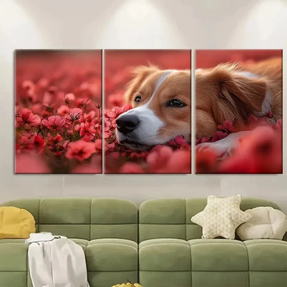 3pcs Australian Shepherd Paw in Red Flower Field Metal Print Ready to Hang Art - Bella Home Decor