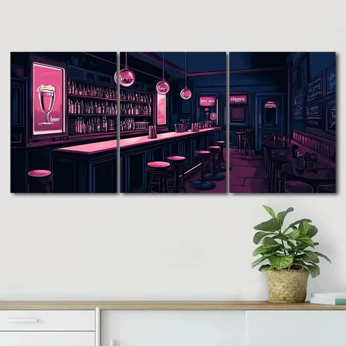 3pcs Colorful Bar Drink Dark Pink Night Perfect Wall Art Canvas Unframed - High Quality Print 100% Australian Made Wall Canvas - Bella Home Decor