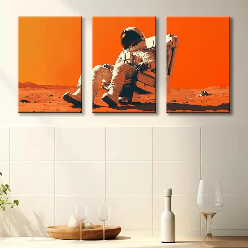 3pcs Astronauts are on Mars Illustration Wall Art Set Canvas Framed 40x60cm - High Quality Print 100% Australian Made Wall Canvas Ready to Hang - Bella Home Decor