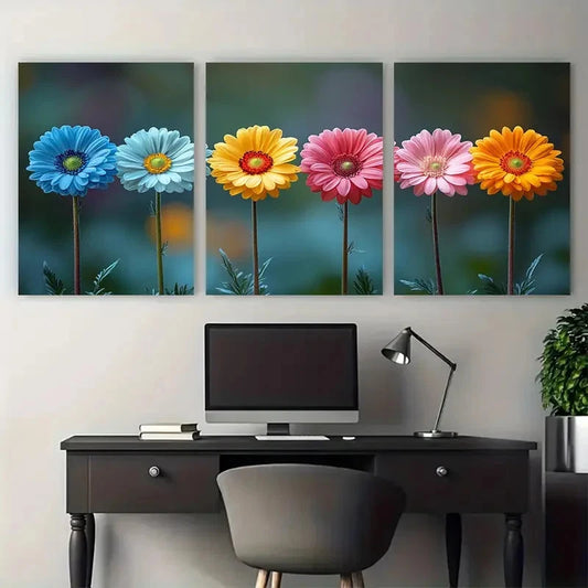 3pcs Vibrant Daisy Floral Illustration Metal Print Ready to Hang Art