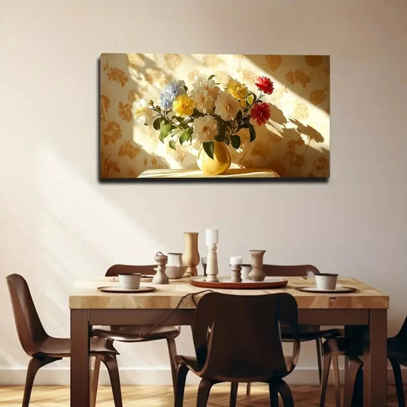 Yellow Vase White Flowers Wall Art Canvas Office Home Room Framed 120x60cm - Bella Home Decor