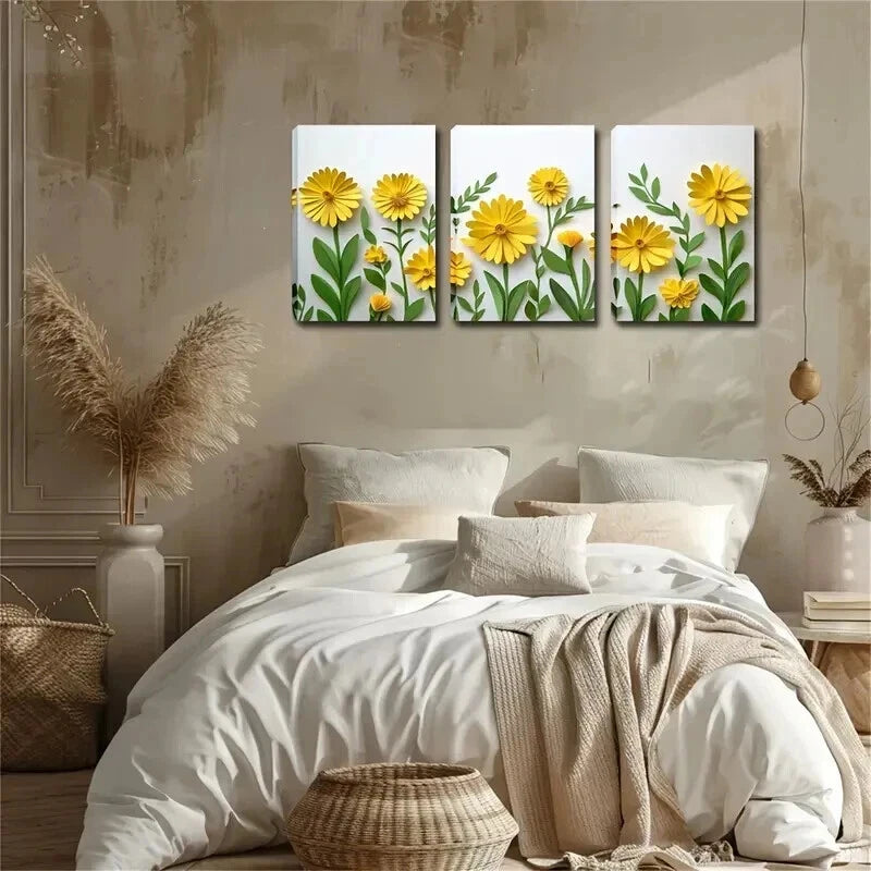 3pcs Natural Atmosphere Nordic Yellow Perfect Wall Art Set Canvas Framed 60x90cm - High Quality Print 100% Australian Made Wall Canvas Ready to Hang - Bella Home Decor