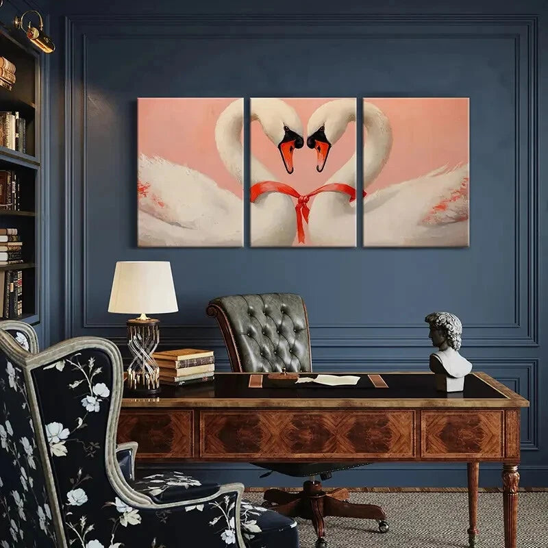 3pcs Elegant Swans Heart Shape Romantic Love Metal Print Ready to Hang Art - Bella Home Decor