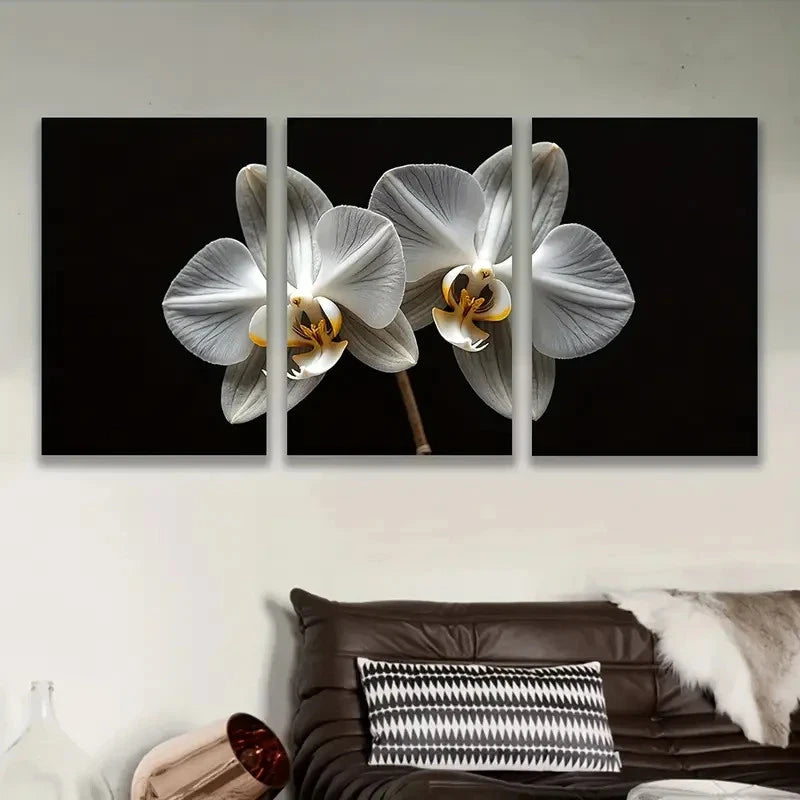 3pcs Silver And Golden Orchid Flowers Wall Art Set Canvas Framed 40x60cm - High Quality Print 100% Australian Made Wall Canvas Ready to Hang